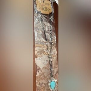 Justin Turquoise like Pendant Necklace with Silver Accents